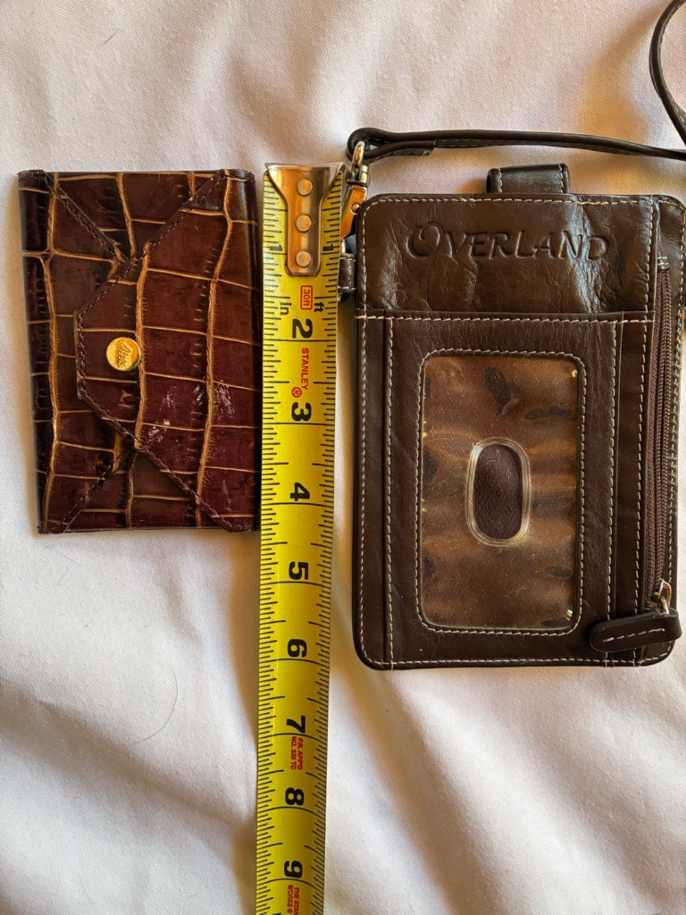 2 Croc-Embossed Wallets Brown Leather Card Wallet with Gold Snap and Calf Hair